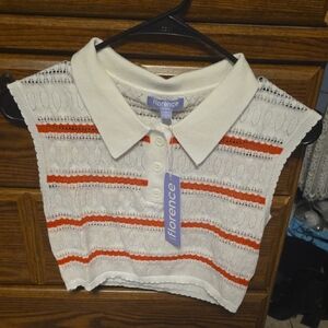 Kids White and Orange Knit Top